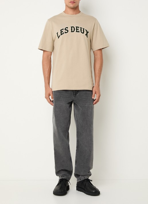 Les Deux Brady Western T-shirt met flock logoprint - voorkant 4 khaki