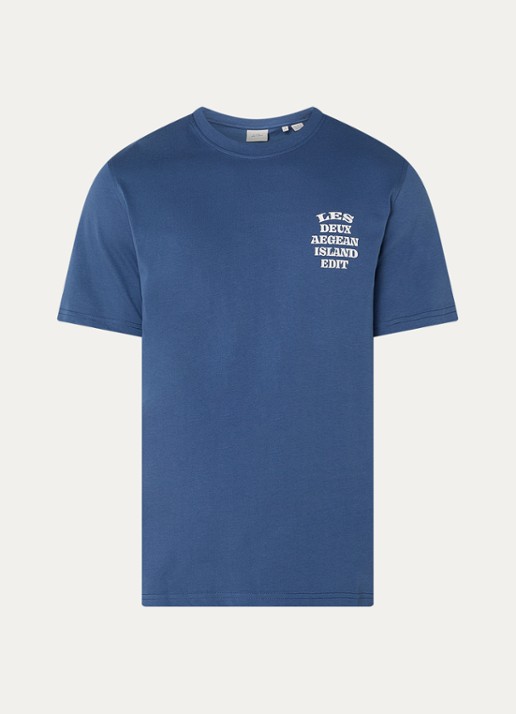 Les Deux Ceramic T-shirt met logo- en backprint - voorkant 2 blauw