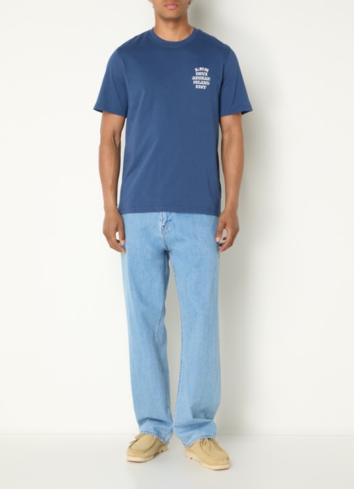 Les Deux Ceramic T-shirt met logo- en backprint - voorkant 3 blauw