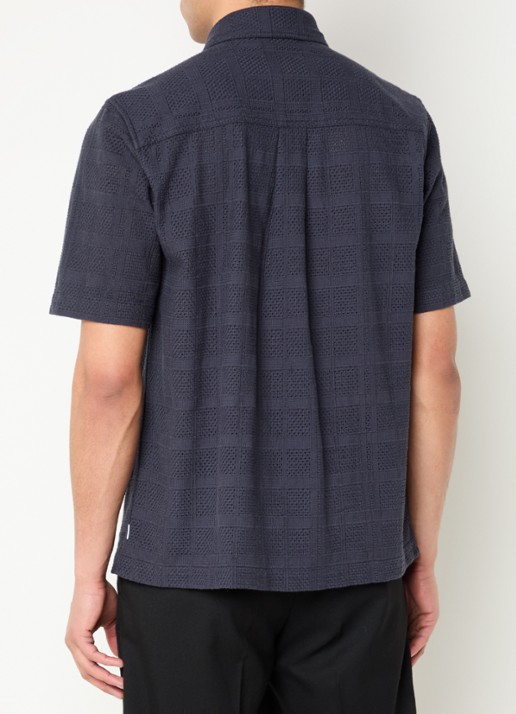 Les Deux Charlie regular fit overhemd met opengewerkt dessin en borstzak - achterkant donkerblauw