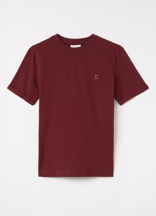 Les Deux Core Contrast T-shirt met logoborduring - voorkant bordeauxrood