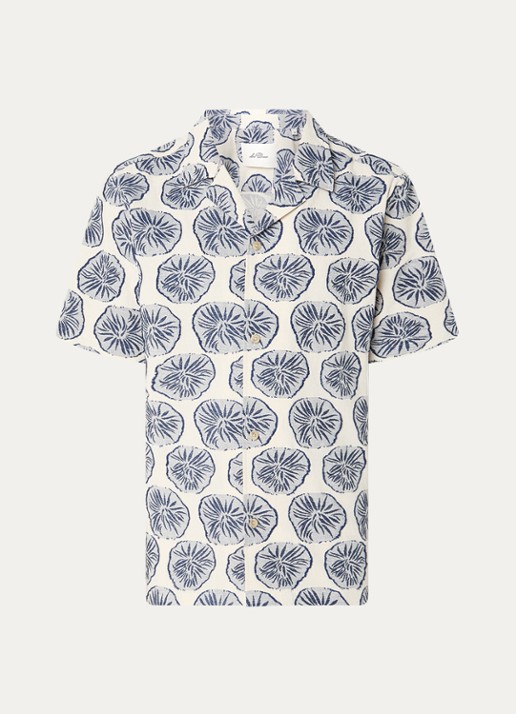 Les Deux Dahlia regular fit overhemd in linnenblend met borduring - voorkant 3 blauw