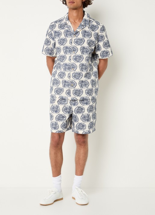 Les Deux Dahlia regular fit overhemd in linnenblend met borduring - voorkant 4 blauw