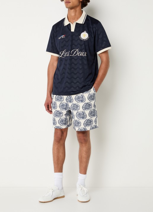 Les Deux Dahlia straight fit korte broek met borduring - voorkant 3 blauw
