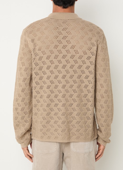 Les Deux Eloi grofgebreid regular fit overhemd met opengewerkt dessin - achterkant beige