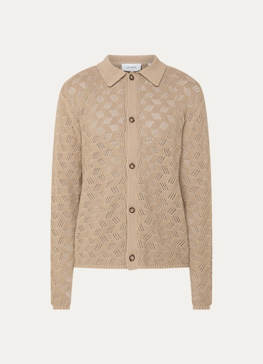 Les Deux Eloi grofgebreid regular fit overhemd met opengewerkt dessin - voorkant 3 beige