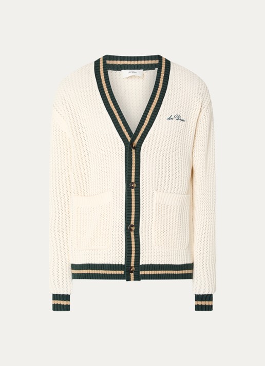 Les Deux Fijngebreid vest met logoborduring - voorkant 3 creme