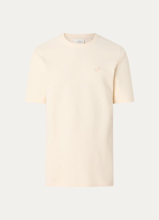 Les Deux Fijngebreide T-shirt met structuur - voorkant beige