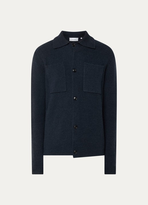 Les Deux Fischer grofgebreid vest van merino wol - voorkant 2 donkerblauw