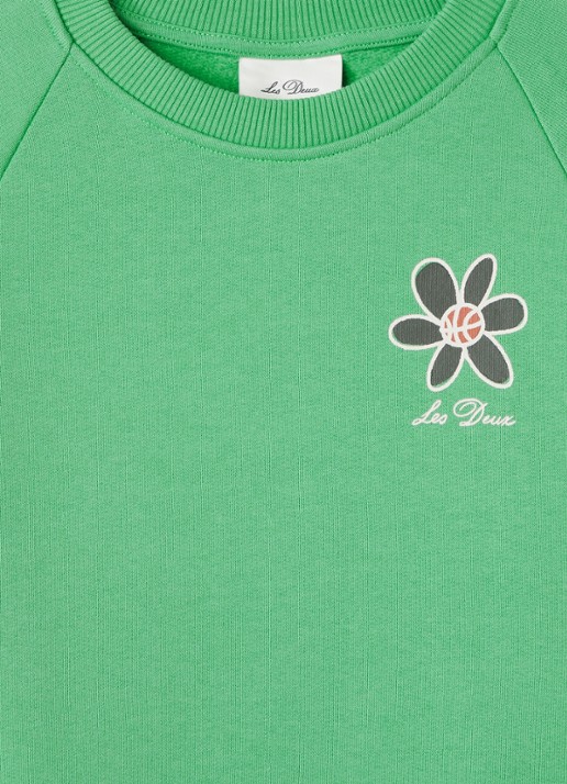 Les Deux Flower sweater met logo- en backprint - detail 3 lichtgroen