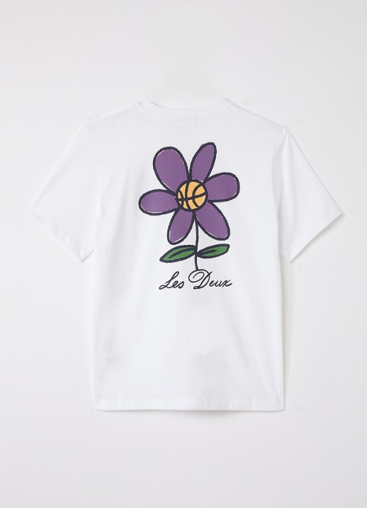 Les Deux Flower T-shirt met logo- en backprint - voorkant 2 wit