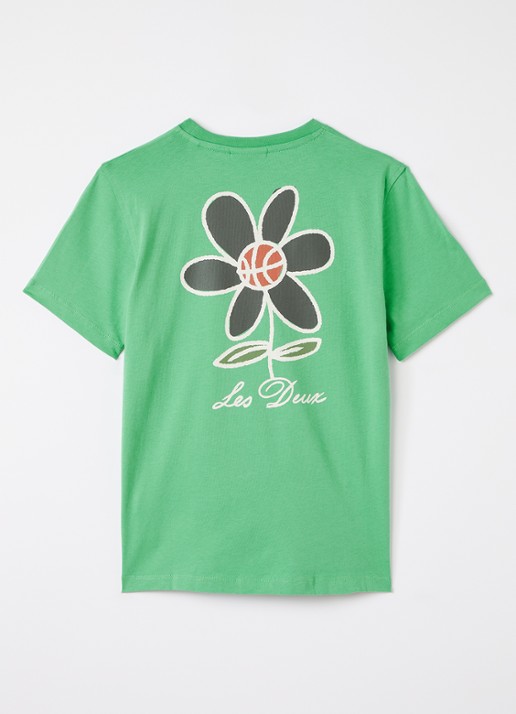 Les Deux Flower T-shirt met logo- en backprint - voorkant 2 lichtgroen