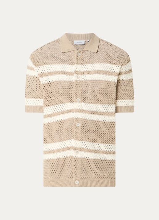 Les Deux Gianni regular fit overhemd met opengewerkt dessin - voorkant 3 beige