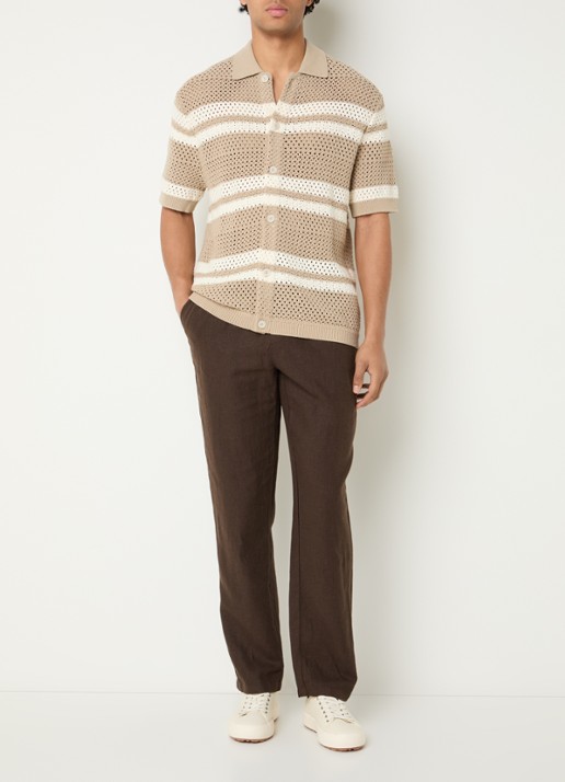 Les Deux Gianni regular fit overhemd met opengewerkt dessin - voorkant 4 beige