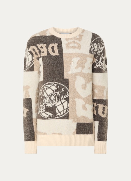 Les Deux Globe grofgebreide trui in wolblend met ingebreid patroon - voorkant 3 creme