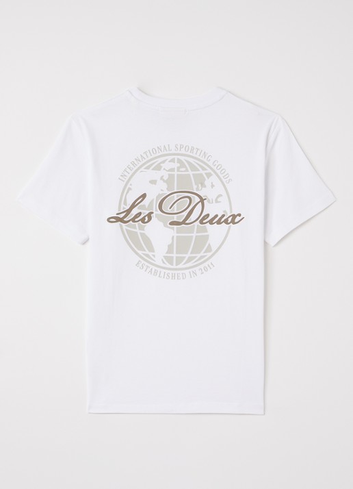 Les Deux Globe T-shirt met logo- en backprint - voorkant 2 wit
