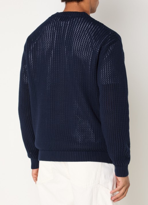Les Deux Grofgebreid vest met borduring - achterkant donkerblauw