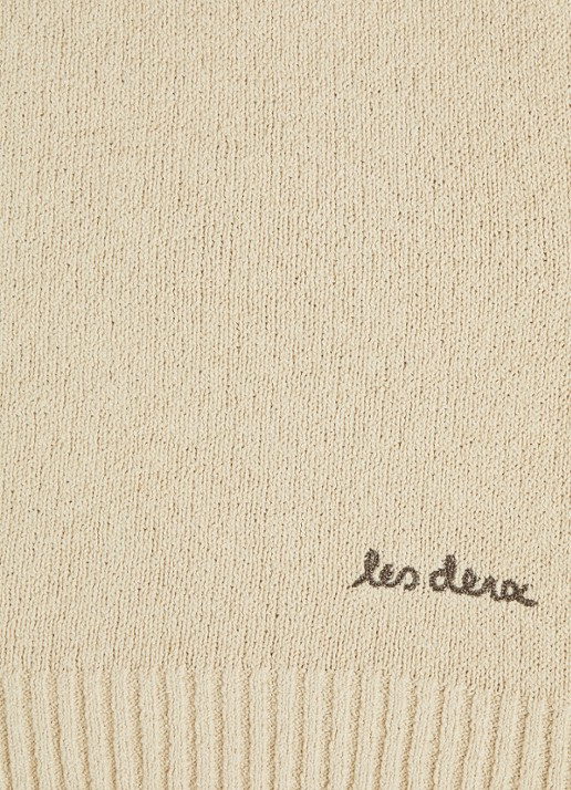 Les Deux Grofgebreide trui met logoborduring - detail beige