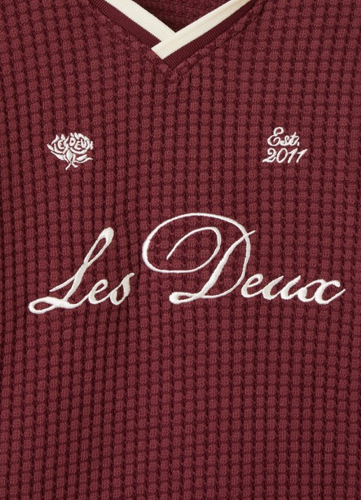 Les Deux Grofgebreide trui met logoborduring - detail 3 bordeauxrood