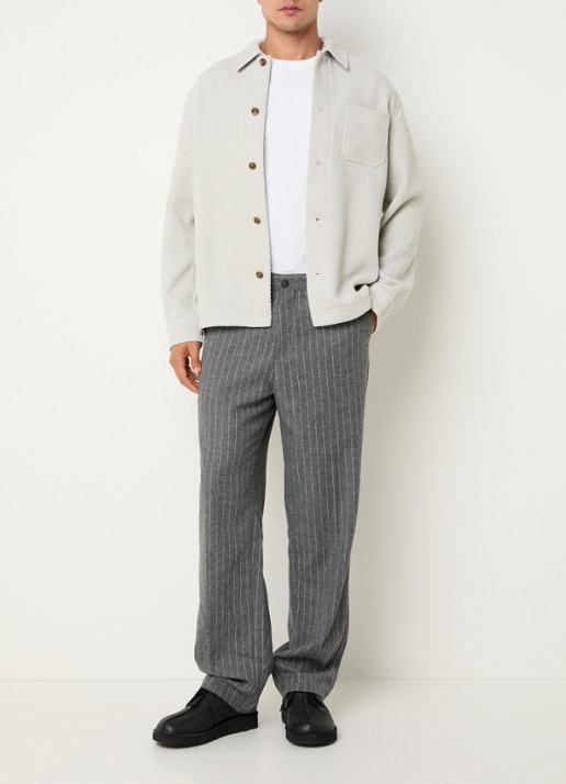 Les Deux Hamilton regular fit overshirt in wolblend met borstzak - voorkant 2 lichtgrijs