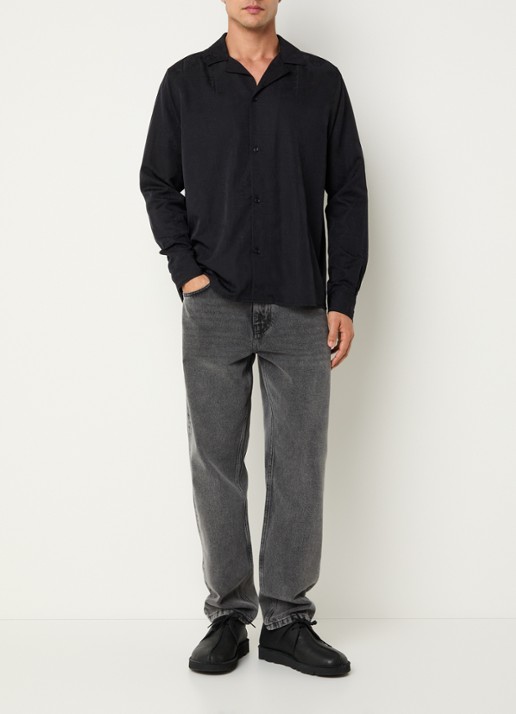 Les Deux Jasper regular fit overhemd met jacquard dessin - voorkant 2 zwart