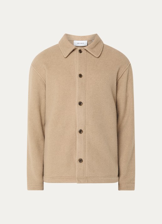 Les Deux Jermaine regular fit overshirt in wolblend - voorkant 2 donkerbeige