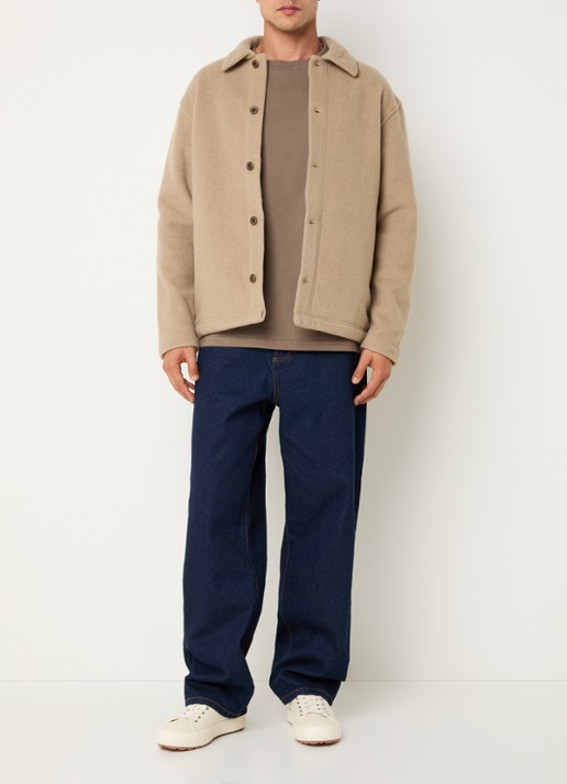 Les Deux Jermaine regular fit overshirt in wolblend - voorkant 3 donkerbeige