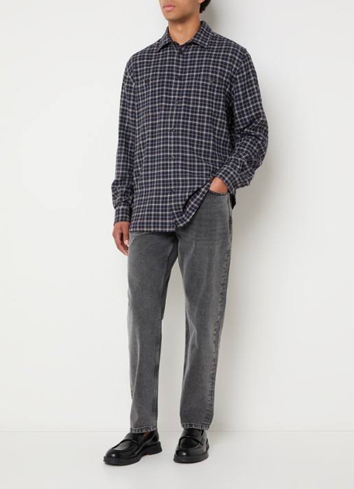 Les Deux John comfort fit overhemd met ruitdessin  - voorkant 4 donkerblauw