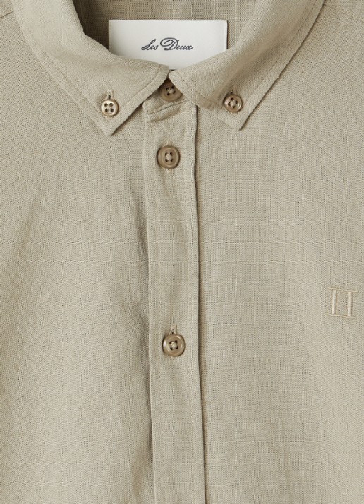 Les Deux Konrad overhemd in linnenblend - detail khaki