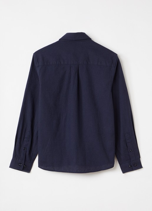 Les Deux Konrad overhemd in linnenblend - voorkant 2 donkerblauw