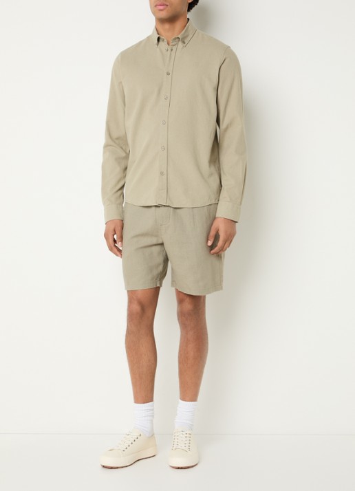 Les Deux Konrad regular fit overhemd in linnenblend - voorkant 4 khaki