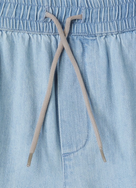 Les Deux Lawson straight fit korte broek van chambray - detail staalblauw