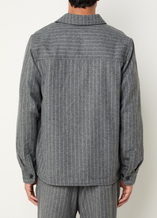Les Deux Layton regular fit overshirt in wolblend met krijtstreep - achterkant grijs