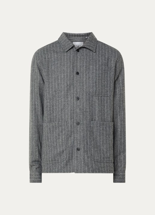 Les Deux Layton regular fit overshirt in wolblend met krijtstreep - voorkant 3 grijs