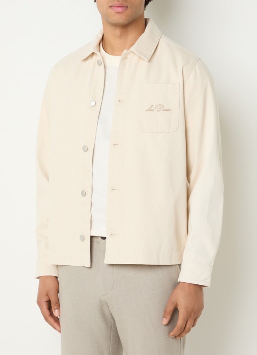 Les Deux Layton regular fit overshirt met borstzak en borduring - achterkant 3 creme