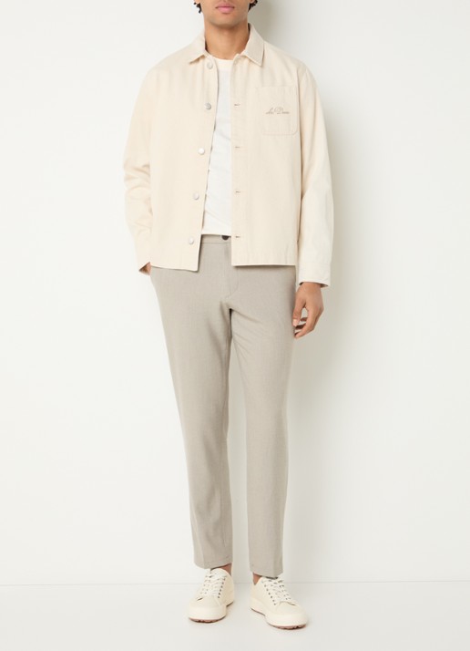 Les Deux Layton regular fit overshirt met borstzak en borduring - voorkant 2 creme