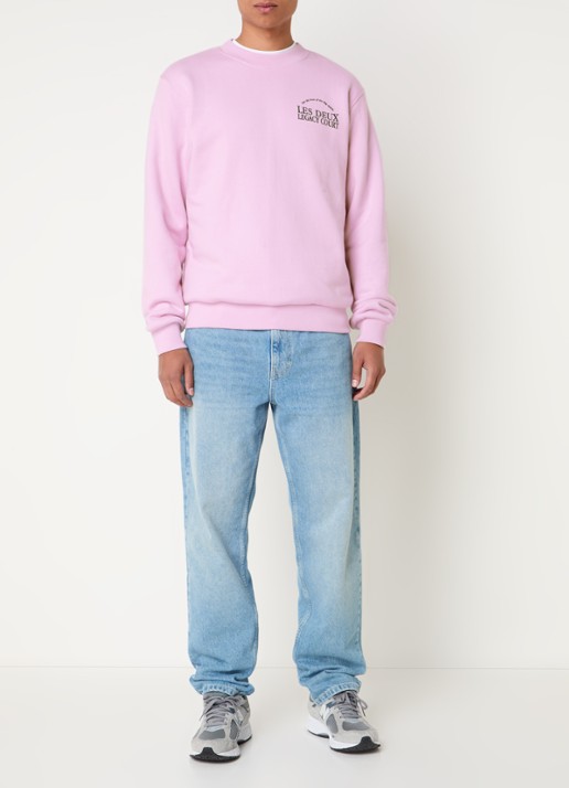 Les Deux Legacy sweater met logo- en backprint - voorkant 3 lichtroze