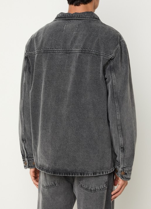 Les Deux Loan regular fit overshirt van denim met borstzak - achterkant 3 middengrijs