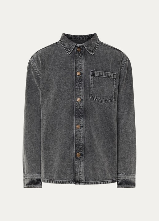 Les Deux Loan regular fit overshirt van denim met borstzak - voorkant middengrijs