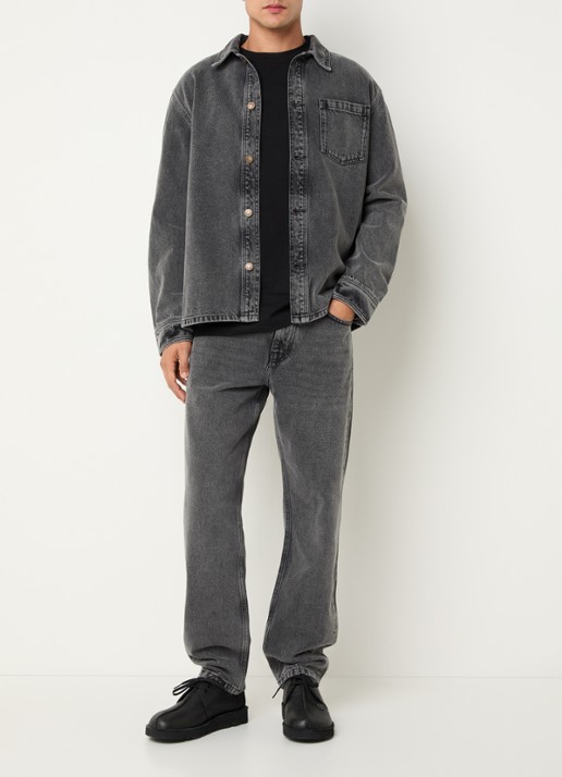 Les Deux Loan regular fit overshirt van denim met borstzak - voorkant 2 middengrijs