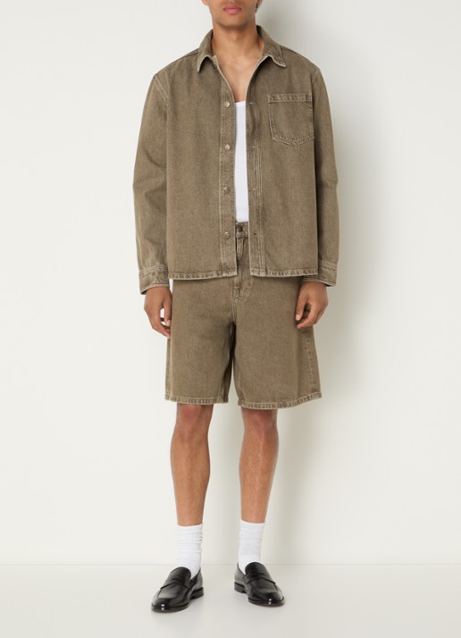 Les Deux Loose fit korte broek van denim met steekzakken - voorkant 3 lichtbruin