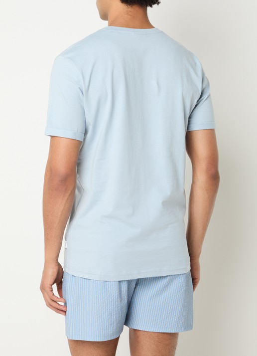 Les Deux Norregaard T-shirt met logoborduring - achterkant lichtblauw