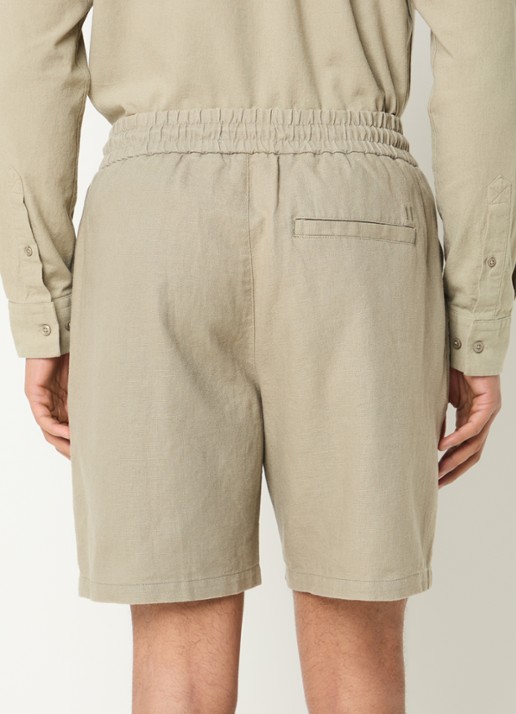 Les Deux Otto straight fit korte broek in linnenblend - achterkant khaki