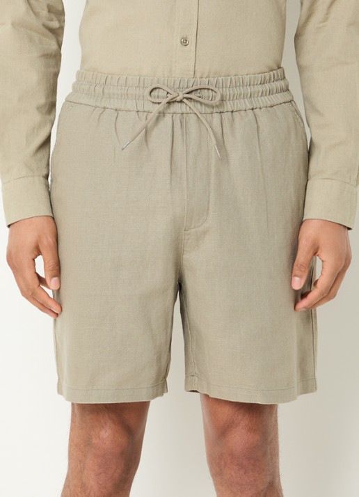 Les Deux Otto straight fit korte broek in linnenblend