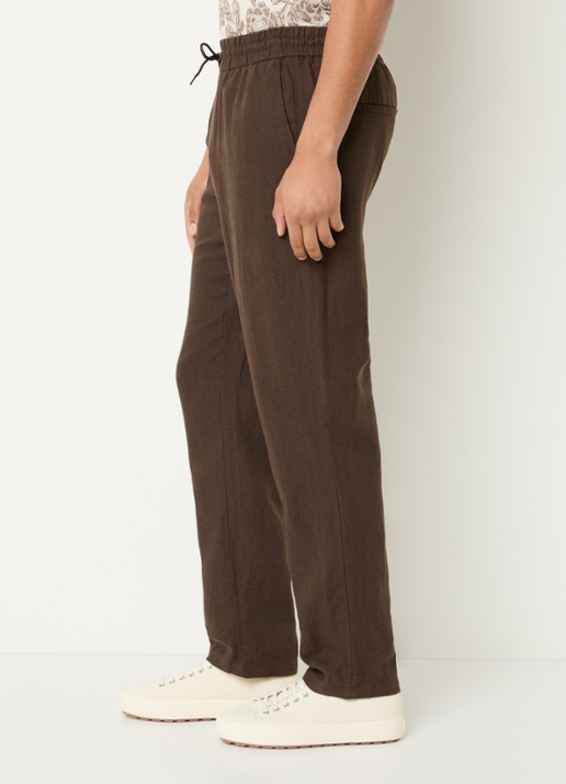 Les Deux Patrick straight fit broek in linnenblend - detail 2 donkerbruin