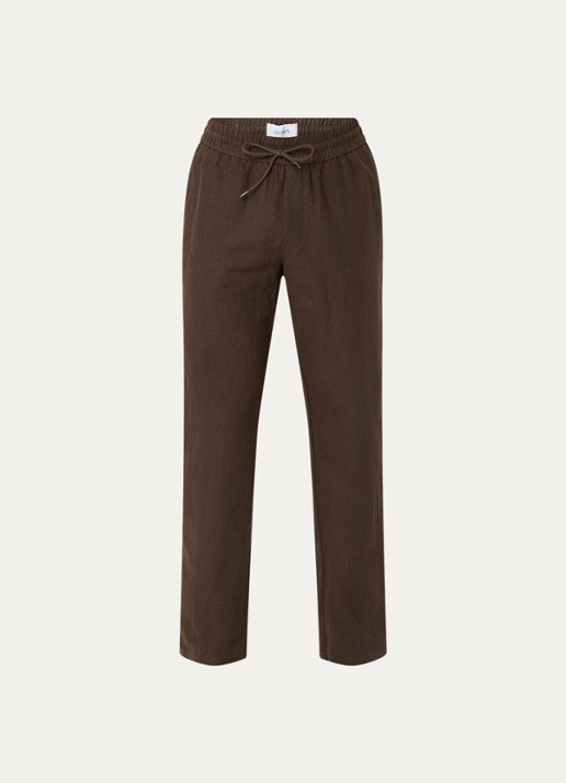 Les Deux Patrick straight fit broek in linnenblend - voorkant 4 donkerbruin