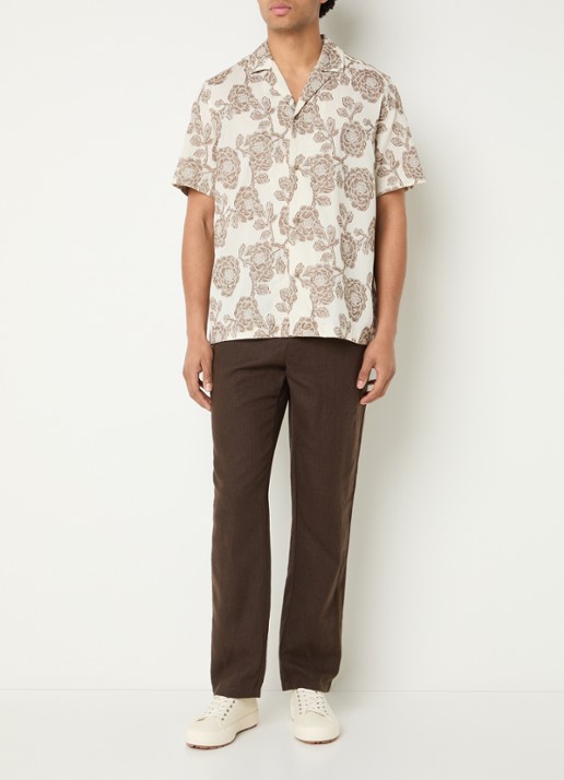 Les Deux Patrick straight fit broek in linnenblend - voorkant 5 donkerbruin