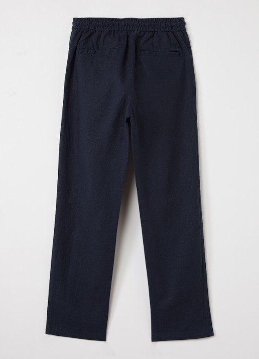 Les Deux Patrick straight fit pantalon in linnenblend - voorkant 3 donkerblauw