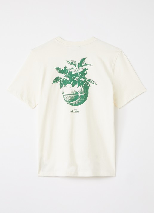 Les Deux Plant T-shirt met logo- en backprint - voorkant 2 creme
