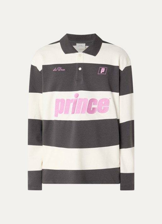Les Deux Prince oversized fit polo met borduring en streepprint - voorkant 3 middengrijs